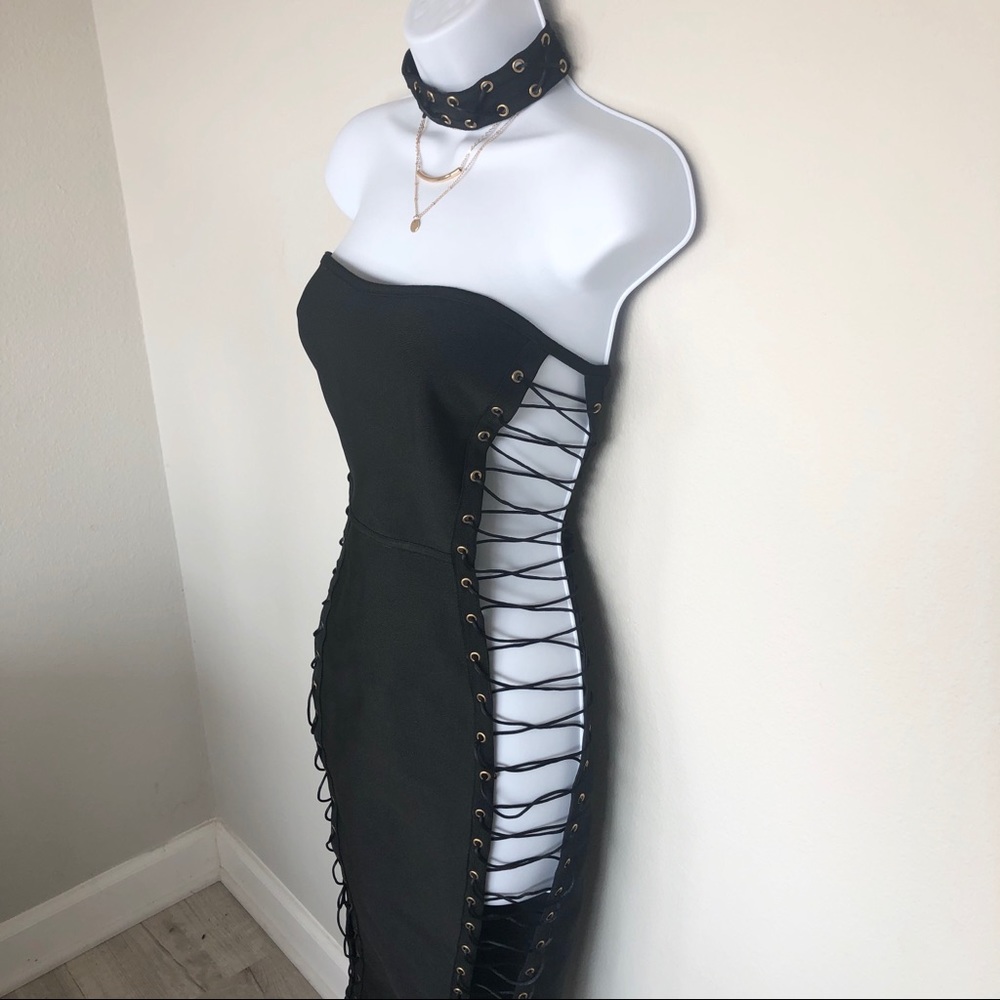 Fashion Nova Black Strappy Dress Side Opening L
